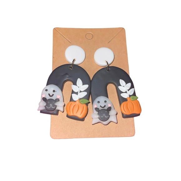 Clay Halloween Black and White Ghost Earrings - Picture 2 of 5